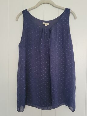 Giusy Silk Blouse Sleeveless Made In Italy Blue & White Star Print Tank Top MD